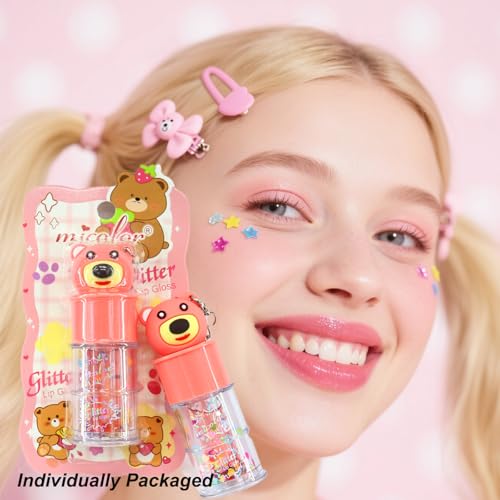 6Pc Hydrating Lip Gloss Set – Bear Design Shimmer & Sequins