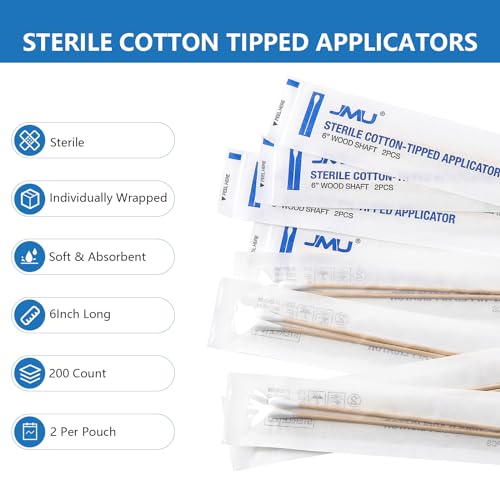 6 Inch Sterile Cotton Swabs, 200 Count Medical Applicators