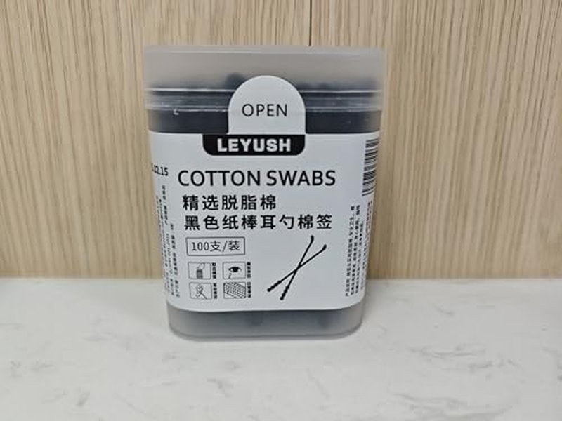 100 Count Black Cotton Swabs - Cruelty-Free Double Tipped Ear Buds