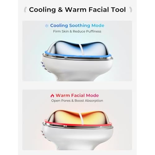 Cold & Heat Red Light Therapy with Serum - 7-in-1 LED Face Sculpting Tool for Depuffing, Sculpting, Lifting, Hot Electric Gua Sha & Cold Depuffing Wand for Face, Neck & Eye Area, Face&Neck Massager