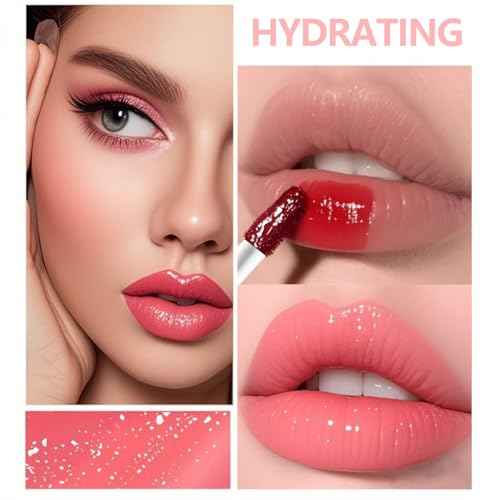 Eakroo 6 Colors Peach Lip Stain Set, Korean Lip Gloss Mini Liquid Lip Tint, Lipstick for Women, Liquid Blush, Lip Plumper, Lip Stain Long Lasting Waterproof, High Pigment, Vivid Color, Cute Stuff