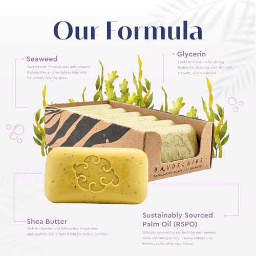 Baudelaire Exfoliating Sea Loofa Soap - Natural Fragrance - Hydrating & Moisturizing Triple-Milled Luxury, 5 oz (Pack of 6)