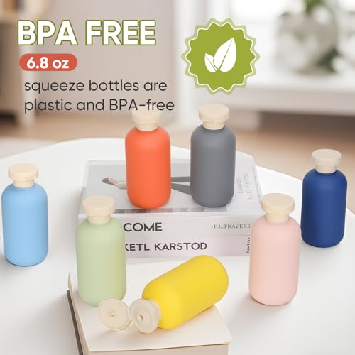 4-Pack 6.8oz Travel Shampoo Bottles, Leak-Proof Refillable Squeeze