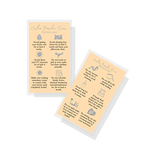 Ombre Powder Brow Aftercare Instructions Cards | Package of 50 | Double Sided Size 2x3.5" inches Business Card | Tan with Silver Glitter Look Design