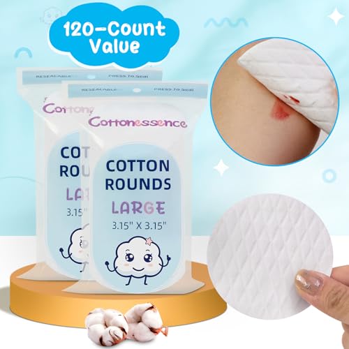 Premium 100% Cotton Rounds - Extra-Large Makeup Remover Pads (120 Count)
