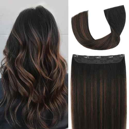 Winsky Hair Extensions Real Human Hair - One Piece Brown Balayage Remy Hair Extensions Clip on 100gram for Women (22inch, #1BT4P1B)