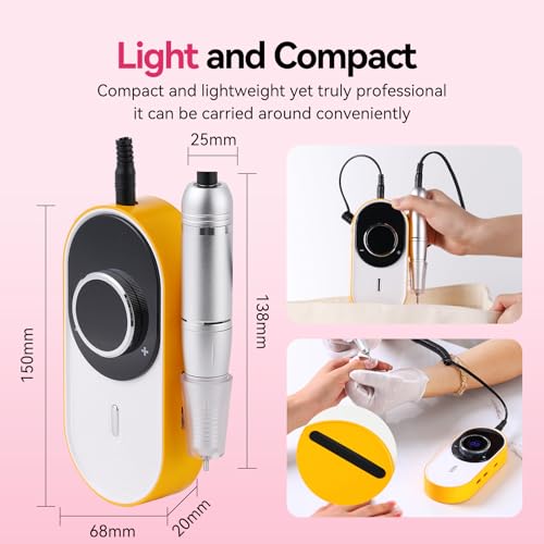 Electric Nail Drill Machine Rechargeable Portable Nail File Electric DIY Nail Drill Kit 45000RPM with Smart LCD Screen for Gel Nail Manicure and Pedicure Reflective Body etc (Orange)