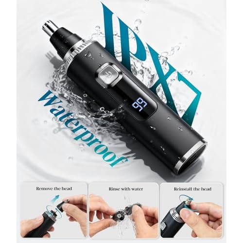 Nose & Ear Hair Trimmer, Type-C Rechargeable Precision Groomer for Men & Women, Painless Double-Edged Blades, IPX7 Waterproof & Easy to Clean for Nose, Ears, and Facial Hair