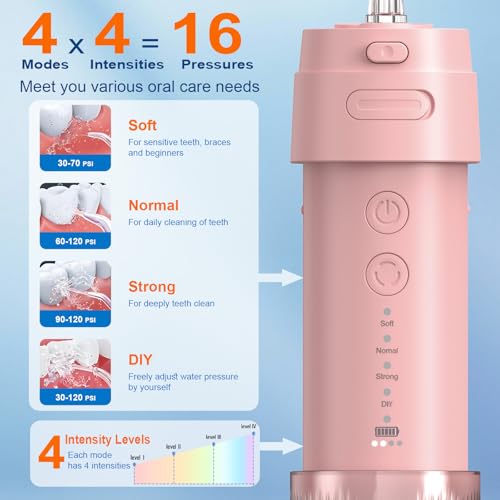 Portable Water Flosser with 4 Modes, Travel Case & IPX7 Waterproof