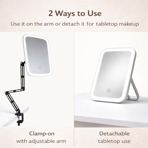 Ezcora Clip-On Makeup Mirror with Light & Extension Arm