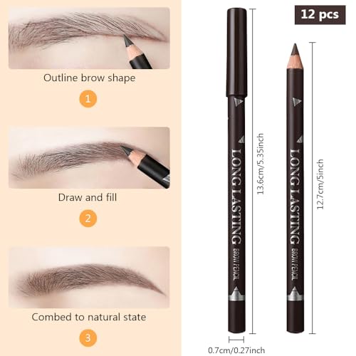 WanTuoluo Eyebrow Pencils 12pc Set - Waterproof & Long-Lasting