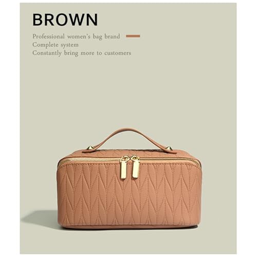 Leather Makeup Travel Bag with Dividers & Handle