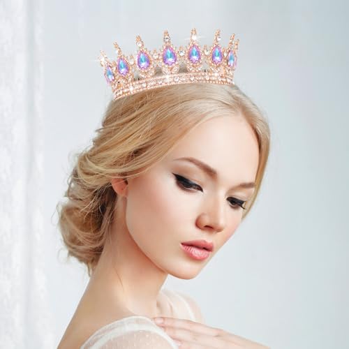 Rose Gold & Violet Rhinestone Wedding Crown Tiara