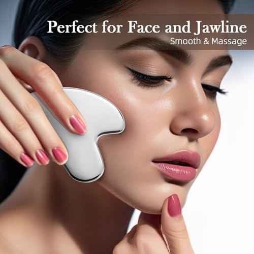 BESKAR Gua Sha Facial Tools, Stainless Steel Guasha Massage Sticks for Jawline Sculpting, Tighten Face Skin and Reduce Wrinkles, Face Eyes Body Neck Massage Tool, Skin Care Gift