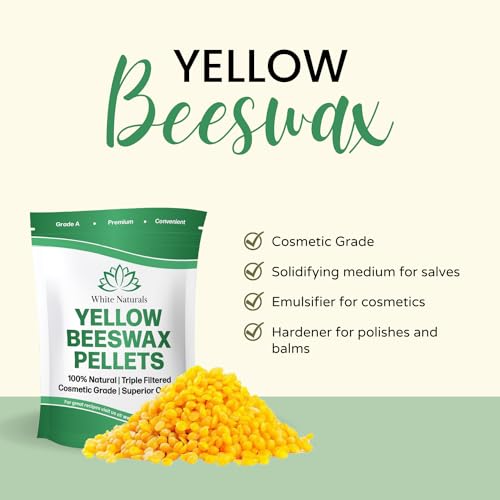 Yellow Beeswax Pellets 5lb, 100% Pure, Natural, Cosmetic Grade, Organic, Bees Wax Pastilles, Triple Filtered, Great For Candle Making, Soaps, Food Wraps, DIY Lip Balms, Sunscreen By White Naturals