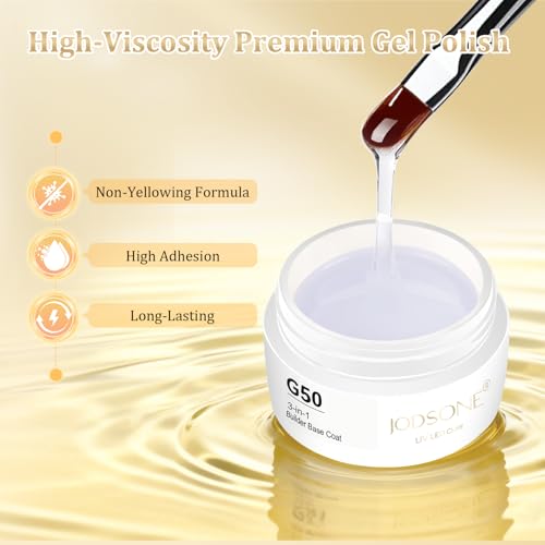 JODSONE 3-in-1 Builder Gel G50 - Clear Nail Strengthening & Building Gel, 15g, No Wipe Base Coat, UV/LED Curing, Variation G50