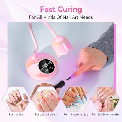 Makartt UV Nail Lamp for Gel Nails with Gooseneck, Rechargeable, Iridescent Pink