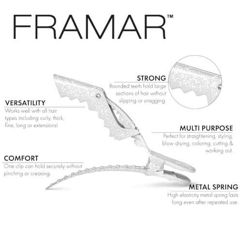 FRAMAR Glitter Hair Clip Set - Alligator Clips For Hair Styling, Hair Styling Clips Sectioning, Glitter Hair Clips For Women Styling, Salon Hair Clips ? Firm Hold Without Slipping ? 4 Pack