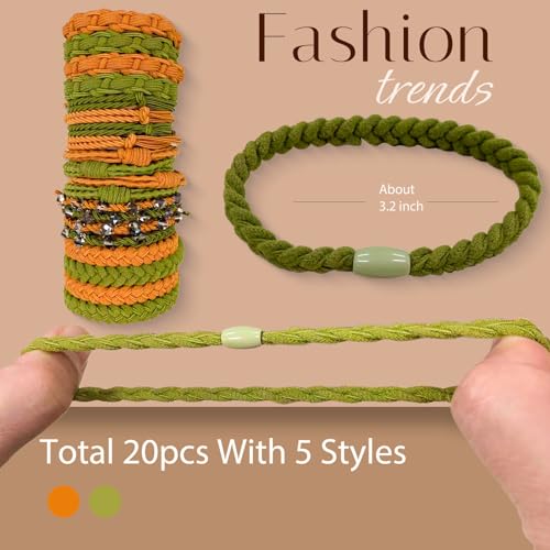 Hair Ties for Women Girls, 20 Pcs Boho Dual-Use Bracelets and Hair Tie for Thick Hair/Pony Tails, No Damage No Crease Elastics Hair Rubber Bands Ponytail Holders (Gorgeous)