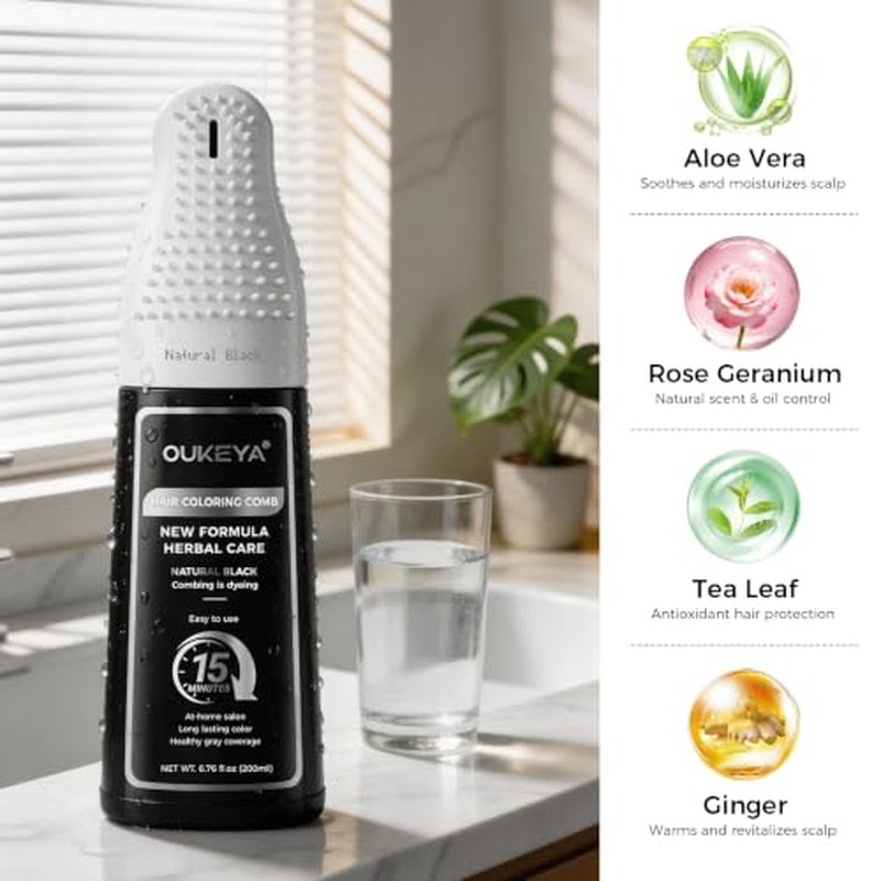 2-in-1 Black Hair Dye Comb, No-Mix Gray Coverage