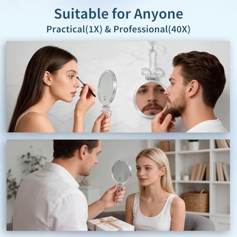 AMISCE Double-Sided Handheld Magnifying Mirror - 1X & 40X