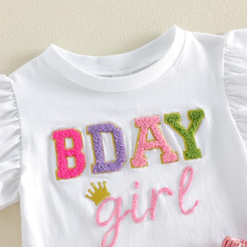 Toddler Girl Birthday Outfit with Embroidered Shirt & Ruffle Skirt