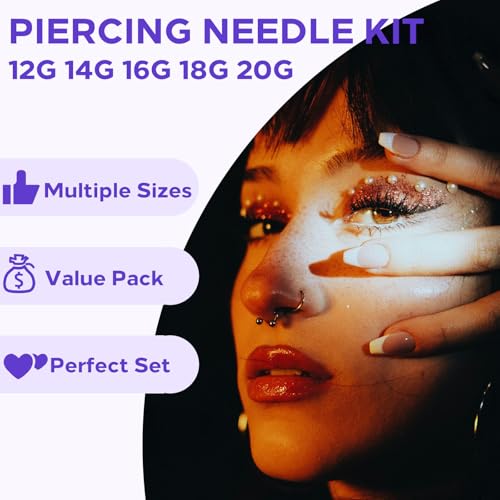 Piercing Kit 44pcs - Usiriy Piercing Needle Kit with 20G 18G 16G 14G 12G Piercing Body Piercing Tool Kit Needles Clamps Kit for Ear Nose Belly Button Tongue Eyebrow Piercing Supplies