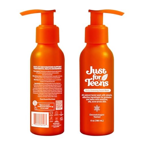 Daily Cleansing Facial Wash | Natural Ingredients for Preteens & Teens with Sensitive, Oily, Acne-Prone Skin (6 oz)