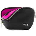 KUSSHI Washable Travel Makeup Bag for Purse (Everyday, Satin Black/Pink)