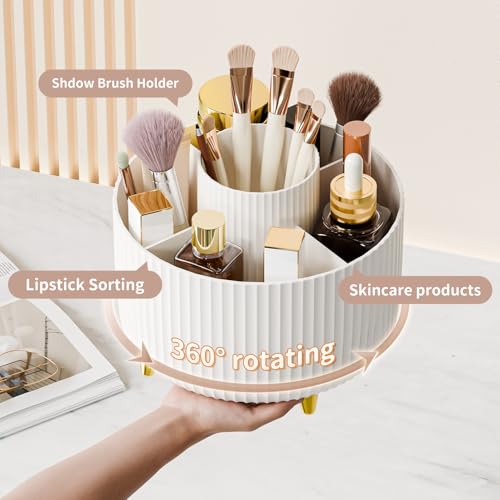 360° Rotating Makeup Brush Holder Organizer - White