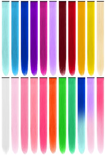 22Pc Colored Clip-In Hair Extensions - Rainbow Highlights Set