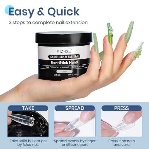 MIZHSE 100g Solid Builder Gel for Nails, Large Capacity Clear 3D Sculpting Gel for Nails, Non-sticky Hand Building Carving Modeling Hard Nail Extension with Silicone 3D Mold Nail Art Salon