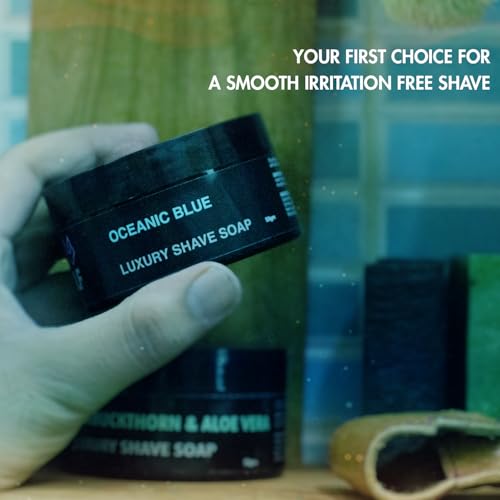 Oceanic Blue Artisan Shaving Soap for Men | Fresh Aquatic Cologne Scent | Rich Lather Wet Shaving Soap | Traditional Luxury Shave Soap for Sensitive Skin