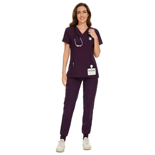 COZYFIT Scrubs for Women Set - Stretch V-Neck Scrub Top & Jogger Pant with 8 Pockets, Yoga Waistband, Anti Wrinkle, Slim Fit Women Scrubs