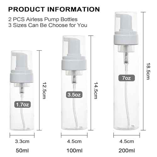 Foam Pump Bottle 7oz 2Pcs Foaming Soap Dispenser 200ml Foaming Spray Bottle Empty Travel Foam Bottle Clear Foam Dispenser for Hand Soap Toiletries Shampoo Lotion