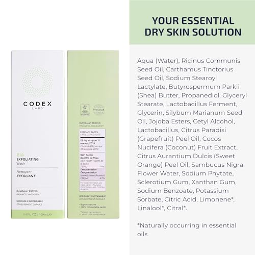 Codex Labs Bia Exfoliating Face Wash 2.0 - Gentle Facial Cleanser for Women, Dry & Sensitive Skin - Vegan Face Cleanser with Jojoba & Milk Thistle, All Skin Types, Cruelty-Free Skincare (3.4oz)