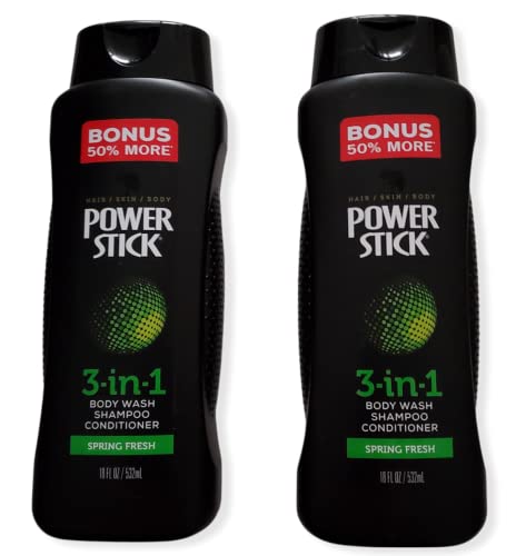 PowerStick 3-in-1 Men's Shampoo Conditioner Body Wash, 18 oz