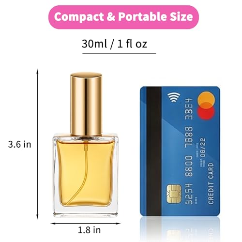 Premium 30 Pcs 30 ml Clear Glass Perfume Spray Bottle Mini Empty Perfume Bottles, Refillable Perfume Bottle With Pump Tool, Droppers And Funnels for DIY Fragrances, Cologne, and Travel (Gold)