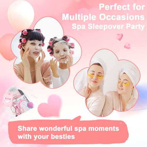 144 PCS Spa Party Supplies for Girls and Women, Favors Include Face Masks Skincare, Hand Cream, Lip Balm, Eye Mask, Lip Mask, Foot Bath Bombs, Hair Tinsel, Spa Birthday Sleepover Party Supplies