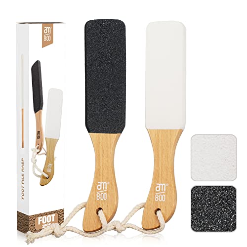 AM 8:00Pumice Stone Foot File, 2 Pack Callus Remover (coarse/fine) for Feet with Wooden Handle, Pedicure Foot Scrubber to Remove Dead Skin, Dry, Rough, Corns Skin Scraper