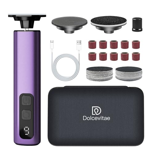 Electric Foot Callus Remover - 9-Speed with Glass Crystal Grinding Disc & Storage Box, 80/120 Grit Sandpapers (20pcs), 10 Nail Heads, Type-C Fast Charge for Dead Skin