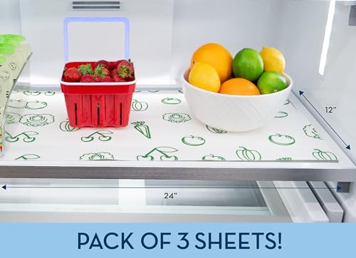 Absorbent Refrigerator Liners - 12x24 Inch Veggie Print, 3 Pack