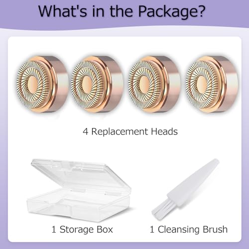 4 Pack Replacement Heads for Flawless Gen 2 Facial Hair Remover - Hypoallergenic, Dual-Head Design, Includes Cleansing Brush