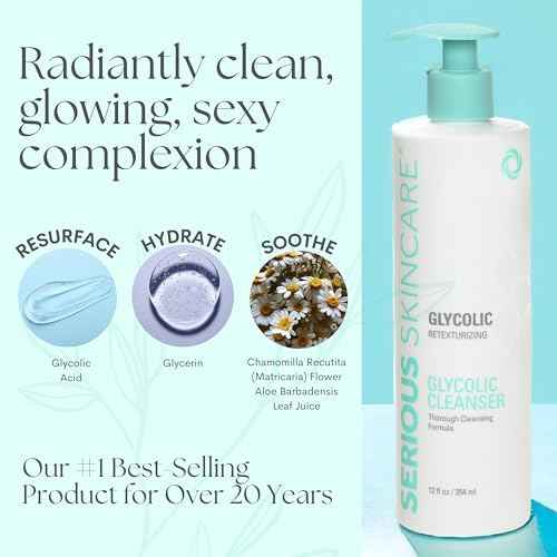 Serious Skincare - Glycolic Radiant Skin Set - Improve Appearance of Lines, Wrinkles and Enlarged Pores - Face Wash Cleanser, Gommage Exfoliating Clay Mask & Retexturizing Treatment Pads (3piece)