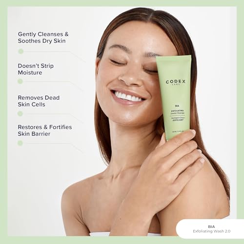 Codex Labs Bia Exfoliating Face Wash 2.0 - Gentle Facial Cleanser for Women, Dry & Sensitive Skin - Vegan Face Cleanser with Jojoba & Milk Thistle, All Skin Types, Cruelty-Free Skincare (3.4oz)