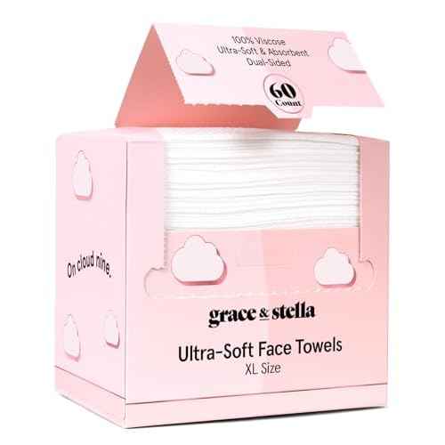 grace & stella Disposable Face Towels - Travel Essentials - Ultra-Soft & Absorbent Face Wipes Towelettes - XL Facial Towels for Cleansing & Makeup Removal - Lint-Free Facial Tissue - Vegan (60 Count)