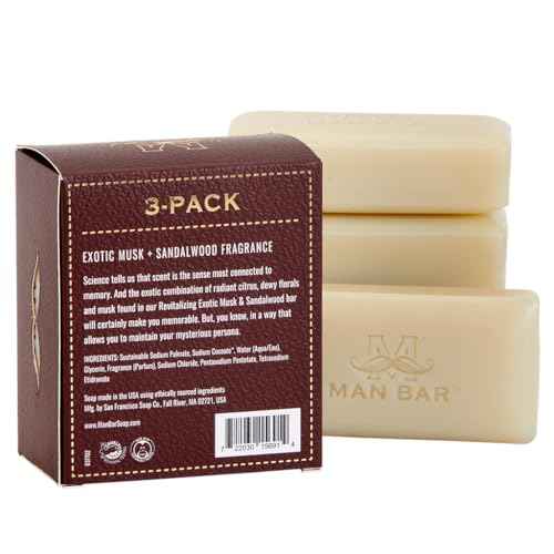 Exotic Musk & Sandalwood Man Bar Soap - Hair and Body Mini 3 Pack - 4 oz Pack of 3
