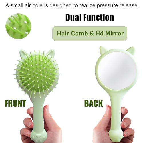 Hair Brushes Set, Hair Pins, Hair Brushes for Girls, Foldable Hair Brush, Air Cushion Hair Brush, Brush with Mirror, Travel Size Hair Brush, Long Handle Hair Brush, Hair Clips (Green)