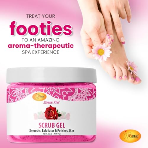 SPA REDI ? Exfoliating Scrub Pumice Gel, Sensual Rose, 16 oz - Manicure, Pedicure and Body Exfoliator Infused with Hyaluronic Acid, Amino Acids, Panthenol and Comfrey Extract