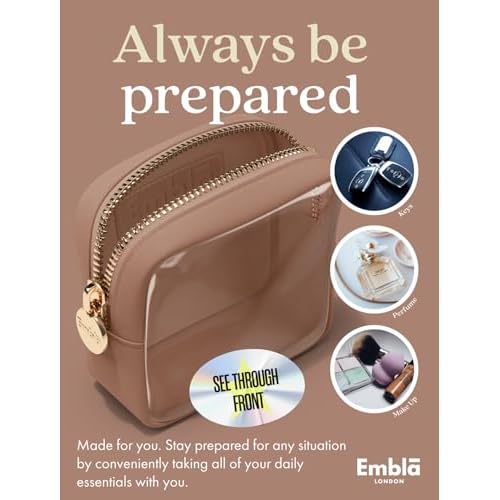 Embla Clear Cosmetic Bag Makeup Case, Clear Zipper Make Up Pouch and Toiletry Travel Tote, Cute Skincare Pouches for Women Girls, Preppy Purse Cosmetic Organizer, Mini Makeup Bags, Mocha Mousse